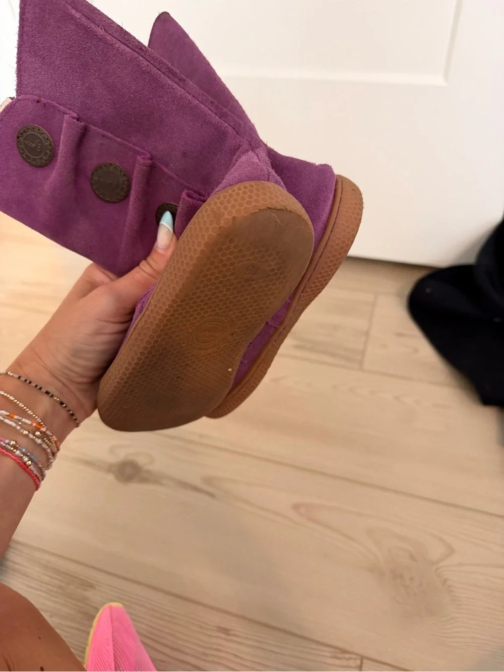 Livie & Luca Purple Suede Button-Accent Kids Boots